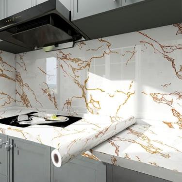 Imagem de Papel de parede efeito mármore cozinha autoadesivo à prova de óleo película protetora de bancada banheiro impermeável resistente a manchas resistente a altas temperaturas fogão renovação papel de