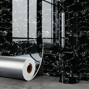 Imagem de ESSMOKO Papel de parede dourado imitação de azulejo mármore efeito de mármore autoadesivo papel de parede impermeável para paredes de cozinha e banheiro textura abismo 40 * 300 cm