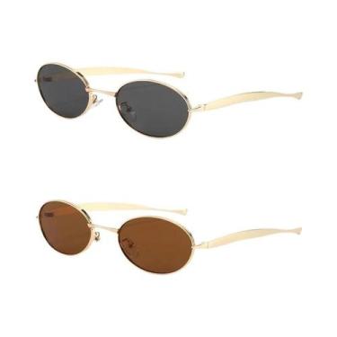 Imagem de Óculos De Sol Vintage Pequenos Em Metal Com Formato Elíptico, Estilo D