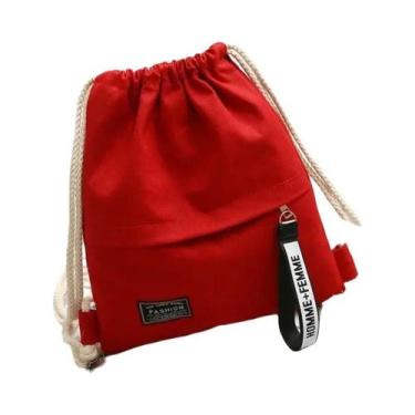 Imagem de Mochila De Lona Unissex Estilo Cordão Cor Sólida Bolsa Casual Portátil