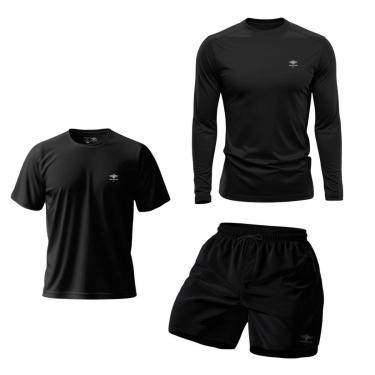 Imagem de Kit Camiseta Dry Manga Longa Uv, Manga Curta E Short Mauricinho P Ao Plus Treino Praia Verão Básico-Masculino