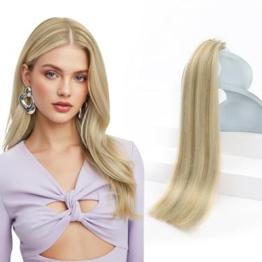 Imagem de Sunny Hair Extensões de cabelo humano real com fita adesiva invisível, extensões de cabelo Remy para mulheres, loiro escuro, destaques, loiro claro, 40 cm, 20 peças, 50 g