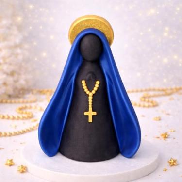 Imagem de Nossa Senhora Aparecida,Escultura Minimalista Decoração Religiosa Imagem Moderna com Terço Dourado (Dourado/Preto)