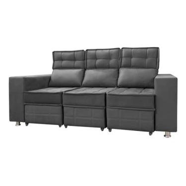 Imagem de Sofá Retrátil E Reclinável 3 Lugares Londres 2.10cm Com Molas Veludo Speciale Home Cinza Chumbo