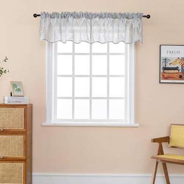 Imagem de HiSnug Cortinas com filtro de luz de 45,7 cm de comprimento, cortinas de cozinha semitransparentes com design recortado, sanefas de janela para café, fazenda, quarto, armário, lavanderia, cinza, 1