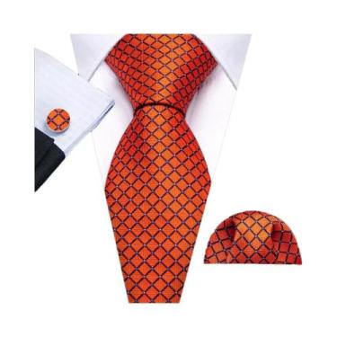 Imagem de Conjunto De Gravata, Abotoaduras E Lenço De Bolso Jacquard Laranja Mas