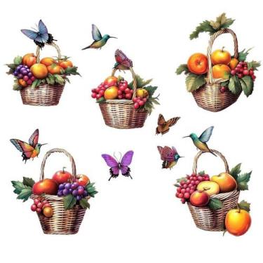 Imagem de Adesivos de parede Cesta de frutas e borboleta em PVC 30x90cm 2 folhas