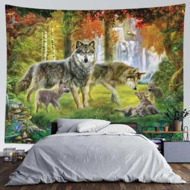Imagem de Tapeçaria pendurada na parede Wolf Family Forest Waterfall 150x130cm -