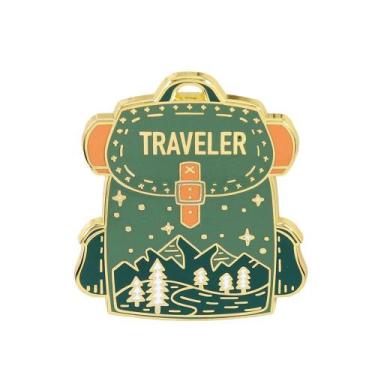 Imagem de Brooch Pin Traveler, mochila, liga verde, esmalte, alfinete de lapela 