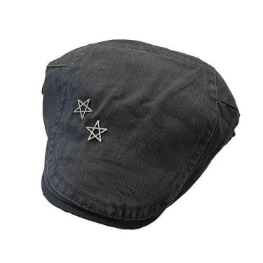 Imagem de Boné plano masculino de algodão preto com bordado de estrelas, estilo 