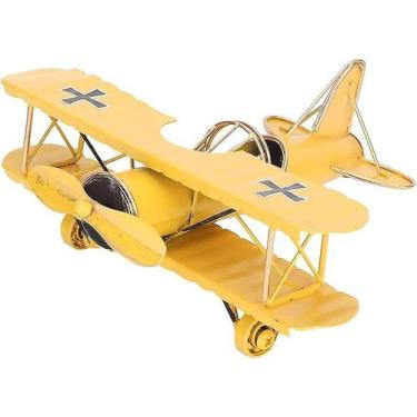 Imagem de Modelo de avião decorativo: biplano retrô, ferro de 18 cm, amarelo - G