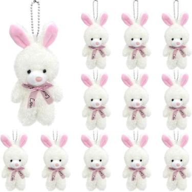 Imagem de Coelhinho de pelúcia Topoloar de 14 cm com conjunto de 12 chaveiros