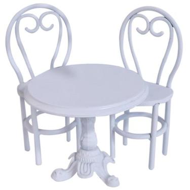 Imagem de Mesa Dollhouse e 2 cadeiras com design vintage em liga de escala 1:12 