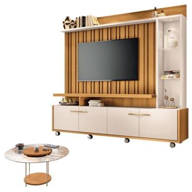 Imagem de Estante Home Theater Titan Off White Cinamomo E Mesa De Centro Sky Com Tampo De Vidro Cinamomo - Hb Móveis