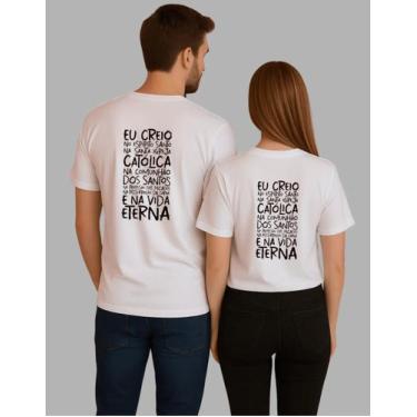 Imagem de Kit Casal Camiseta Algodão Unissex Jesus Eu Creio - MB SPORTS, Branco,