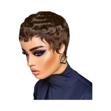 Imagem de Peruca Curta Pixie de Cabelo Humano Colorida, Peruca Brasileira Remy F