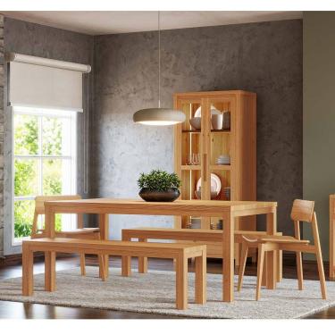 Imagem de Conjunto Sala Jantar Nature: Cristaleira, Mesa, Banco e Cadeiras Madeira Pinus Rústico...