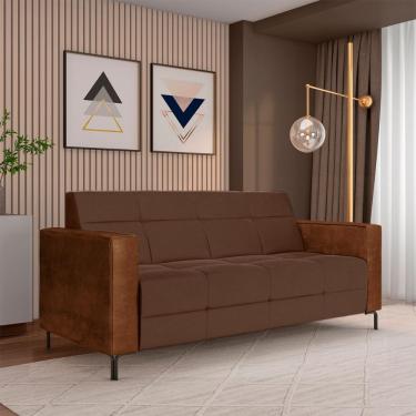 Imagem de Sofá Living Decorativo Houston 2 Lugares 200cm Pés em Metal Veludo/ PU Marrom/ Marrom G33 - Gran Belo