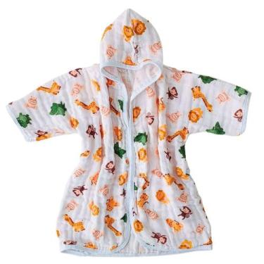 Imagem de Roupão De Banho Bebê Praia Piscina Capuz Macio Seca soft Fralda 100% A