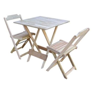 Imagem de Jogo De Mesa Dobravel Com 2 Cadeiras De Madeira 70X70 Ideal Para Bar E