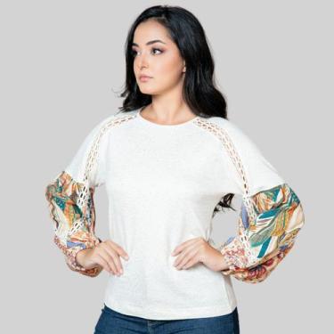 Imagem de Blusa Manga Longa Estampada em Linho Branco Reserva Natural, Off white