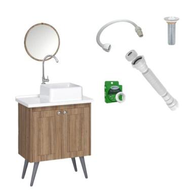 Imagem de Kit Gabinete Marrom com Espelheira para Banheiro Toucador Paris com It