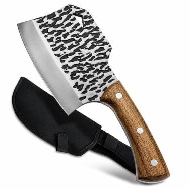 Imagem de Cutelo Artesanal Churrasco Full Tang Cabo Madeira Bainha Rustico Aço I