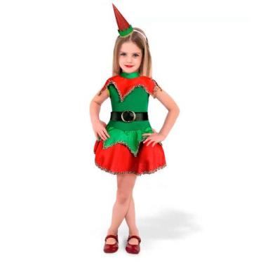 Imagem de Fantasia Duende Natal Infantil Elfo Ajudante Noel Com Chapéu - Fantasi