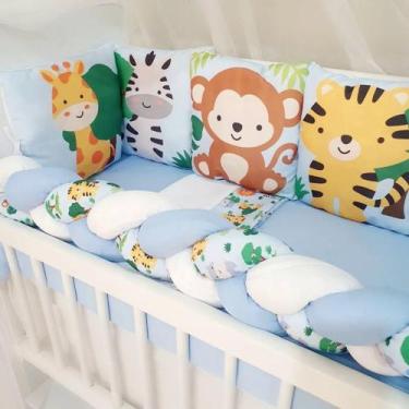 Imagem de Kit Mini Berço 13 Peças Enxoval Bebê Menino Safari Azul - Carinha de A