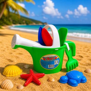 Imagem de Kit Regador Infantil 7 Peças com Pá Rastelo e Bichinhos para Areia Rei do Balde