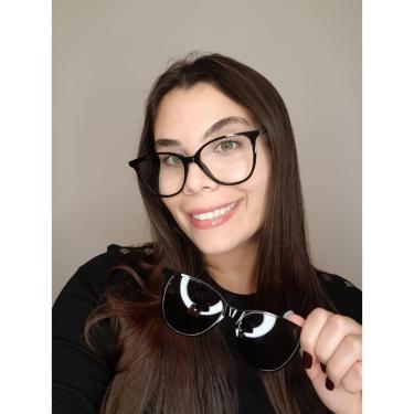 Imagem de Armação Óculos Grau Clipon Sol Feminino Gatinho 2 Em 1 Preta-Feminino