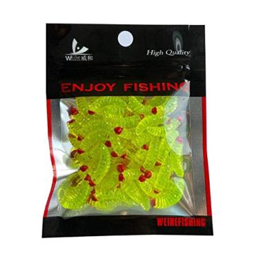 Imagem de 50 iscas de pesca Maggots para pão, iscas de minhoca, artificiais de plástico macio, com cheiro realista, iscas de minhocas para lago, água doce, água salgada, gelo ao ar livre, acessórios de pesca, verde