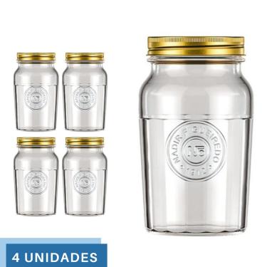 Imagem de 4 Pote Americano Mantimento Café Vidro Vintage 1,5L Nadir