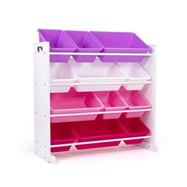 Imagem de Humble Crew Organizador de brinquedos infantis com 12 caixas de plástico, branco/rosa/roxo – caixas removíveis para sala de jogos, quarto, móveis infantis para meninos e meninas