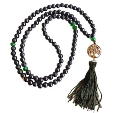 Imagem de Japamala 108 Contas de Pedra Natural Hematita com Cristal de Vidro (Verde)