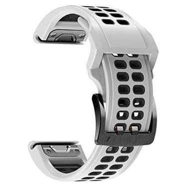 Imagem de Pulseira de silicone para relógio Fenix 7X, Fenix 6X, Fenix 5X, 26 mm com fecho de metal de liberação rápida para Garmin Fenix 3, Descent Mk1, Quatix 3, Tactix Bravo (branco-preto)