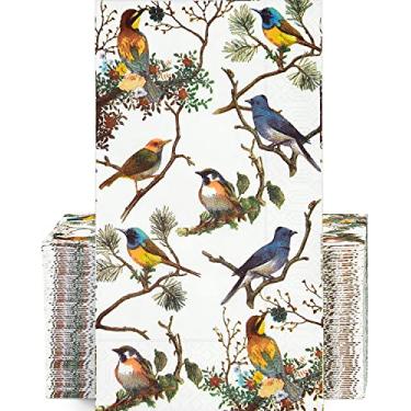 Imagem de 100 toalhas de convidado, guardanapos de mão descartáveis de papel de 3 camadas para banheiro, guardanapos de primavera e pássaros, decoração diária para jantar, casamento, festa de chá, aniversário, casa de banho