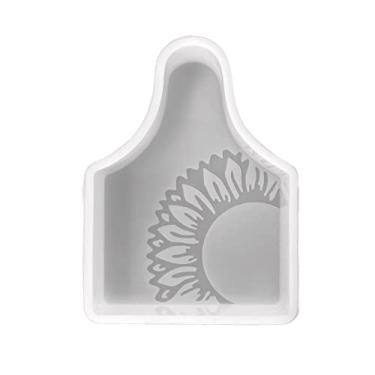 Imagem de Molde de silicone para etiqueta de orelha de vaca de girassol | Tamanho 10 cm de largura x 7,6 cm de comprimento x 2,5 cm de profundidade | Design de etiqueta de orelha de vaca de girassol para frescor, sabão, resina, velas