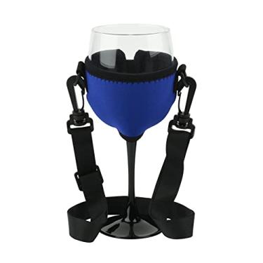 Imagem de Beautyflier – Isolador de copos de vinho com cores sortidas, suporte para bebidas/manga de neoprene com alça de pescoço ajustável para recepção de coquetéis (azul)