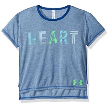 Imagem de Camiseta Under Armour feminina com coração, Moroccan Blue Fade H (488)/Arena Green, Youth Small