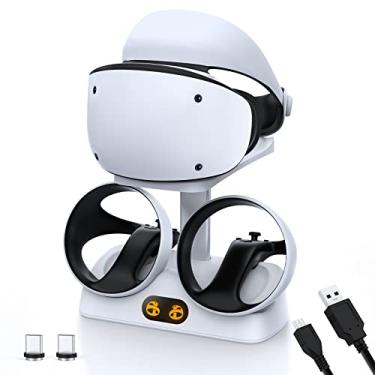 Imagem de Estação de carregamento NexiGo para PSVR2, carregador duplo rápido com luz LED, suporte de exibição de fone de ouvido e suporte de controle, conector magnético, cabo USB para tipo C, Branco