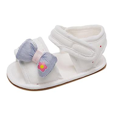 Imagem de Beziun Sandálias rasteiras para bebês meninas com laço, bico aberto, sapatos para primeiros passos para o verão, Azul, 12-18 meses