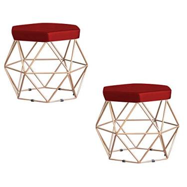 Imagem de Kit 2 Puff Decorativo Base Gold Elsa Veludo Vermelho - Gran Belo