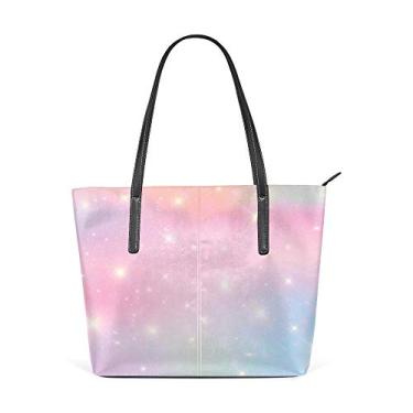 Imagem de Bolsa de ombro para mulheres, sacola de couro, bolsa grande para compras, trabalho, cores pastel, céu, bokeh, bolsas fofas e brilhantes, bolsa casual