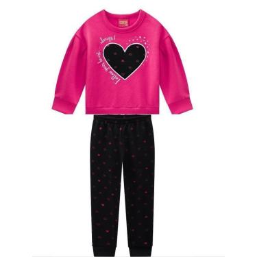 Imagem de Conjunto Infantil Inverno Casaco E Calça em Moletom Peluciado Corações Tam 1 a 8  - Kyly-Feminino
