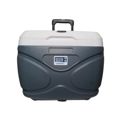 Imagem de Caixa Térmica 30 Litros Com Rodas e Termometro Digital Maxima e Mínima com Certificado de Calibração para o transporte de Vacinas, medicamentos e Alimentos