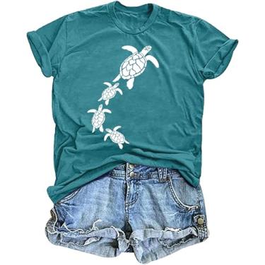 Imagem de Camiseta feminina de tartaruga marinha com estampa de animal divertida camiseta Ocean Life camiseta havaiana férias verão tops, Verde 2, P
