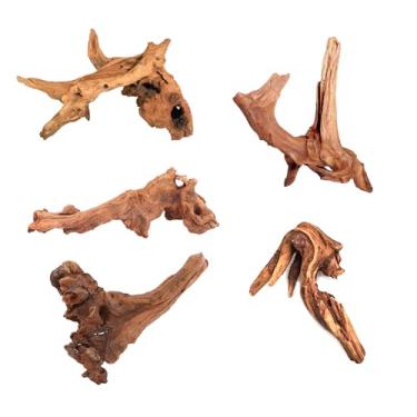 Imagem de XINGYUXUXIN Tronco de árvore natural de madeira flutuante para aquário com vista para jardim ornamental madeira flutuante decoração de raiz de madeira morta esconderijos (formato aleatório) 5-10 cm