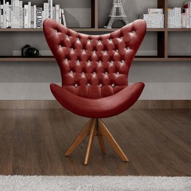 Imagem de Poltrona Alice Egg Strass Cadeira Capitonê Giratória Recepção, Escritório Bordô