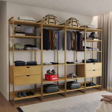Imagem de Closet Industrial Casal Completo Loft Canela 4 Módulos Cabideiro com G